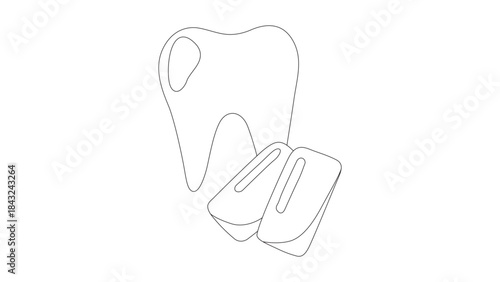 Tooth with chewing gum pads, doodle style flat vector outline illustration for coloring book .