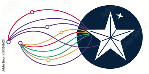 Abstract graphic illustrating multiple data streams converging into a central star emblem representing integration and focus