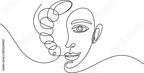 Minimalist Line Portrait of a Woman with Long Hair