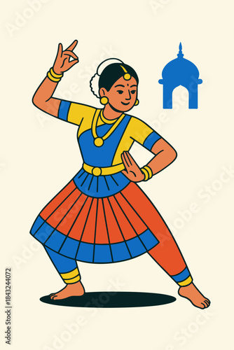 Indian Classical Folk Dancer Culture Character Illustration