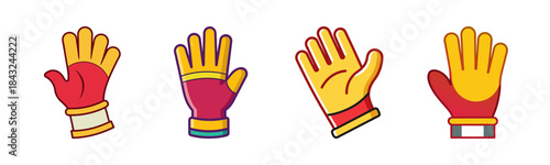 Colorful cartoon work gloves set for protection and safety illustration