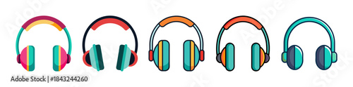 Colorful flat design headphones: modern styles for music listening