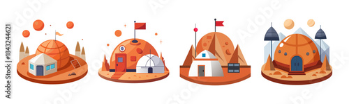 Martian colony bases and settlements on an alien red planet surface vector