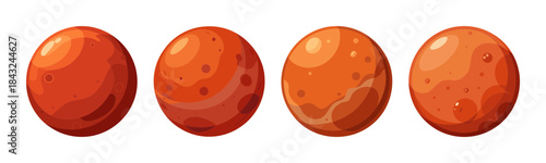 Stylized red planet illustration with craters, set in outer space