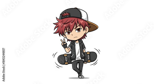 Cool skateboarder boy doing peace sign