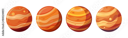 Cartoon gas giant planets collection in space, isolated with striped surfaces