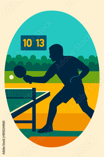 Tennis Player Practicing On Court Sports Illustration