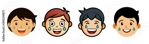 Four cartoon boys laughing so hard they are crying with tears of joy