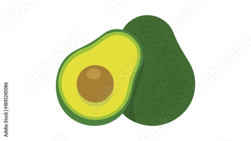 Realistic vector avocado illustration. Whole and cut avocado isolated on a white background. 