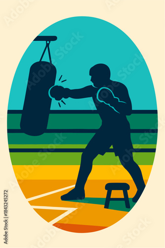 Boxing Athlete Training With Punching Bag Sports Illustration