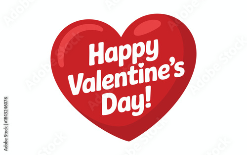 A vibrant red heart graphic with cheerful white lettering announces Happy Valentines Day on a soft beige background