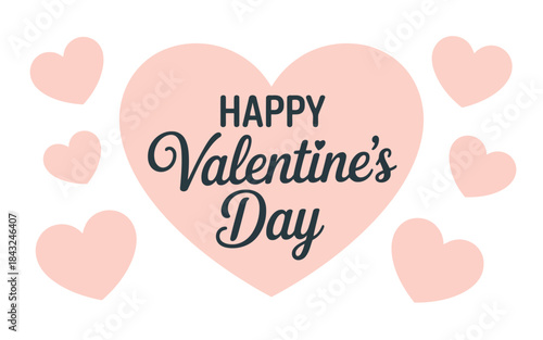 Elegant script writing Happy Valentines Day within a prominent pink heart with floating smaller hearts