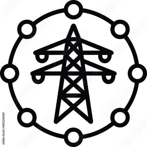 Abstract power transmission tower with network connections nodes concept
