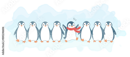 Cute penguin lineup with one unique character