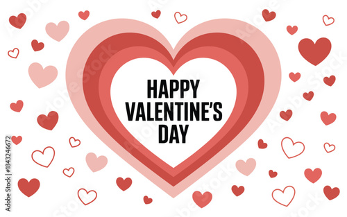 Happy Valentines Day message centered within a large heart shape surrounded by smaller hearts