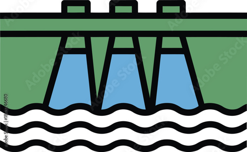 Dam Icon Generating Hydro Electricity Water Energy River Station Vector Art