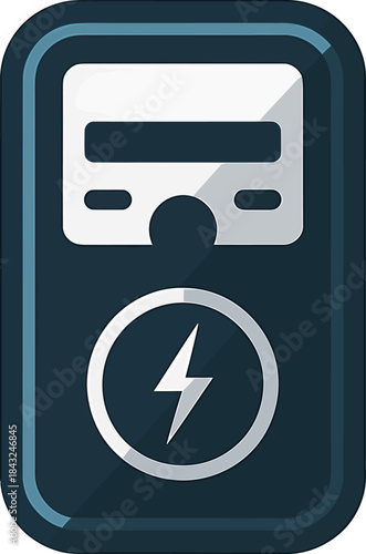 Energy meter displays electricity supply device with display and lightning bolt