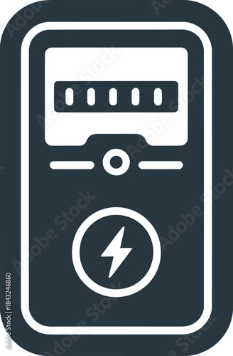 Energy meter icon of electricity supply device with display and lightning bolt