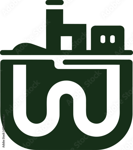 Illustration of Geothermal Energy Solution Symbol with Underground Heat Source