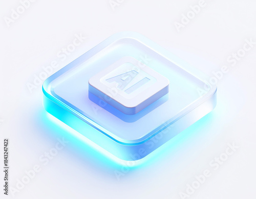 Wallpaper Mural 3D Isometric AI Chip Icon with stacked square layers, glowing blue translucent base and white recessed top—modern futuristic digital design. Torontodigital.ca