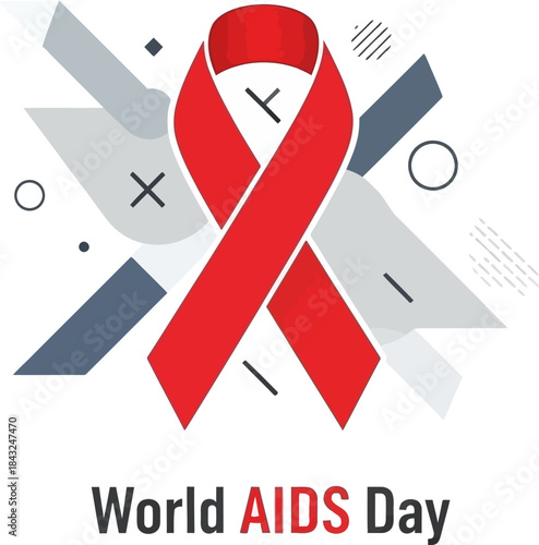 World Aids Day Awareness: A symbolic red ribbon, intertwined in a poignant embrace, marks World Aids Day, set against an artistic backdrop emphasizing global solidarity and awareness.