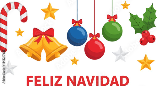 Festive Holiday Cheer: Adorn your projects with the essence of Christmas, showcasing a delightful assortment of holiday ornaments, including bells, baubles, candy cane, and holly.