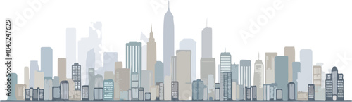 Cityscape Silhouette: An abstract representation of a metropolitan skyline, featuring iconic skyscrapers and buildings. This architectural rendering evokes a sense of urban energy and modern design.