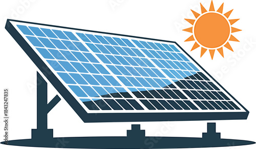 Solar Panel System Illustration on Transparent Backdrop Renewable Energy Power Icon