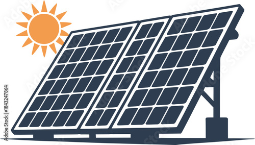Solar Panels System Isolated With Sun on Transparent Background Clean Energy Power