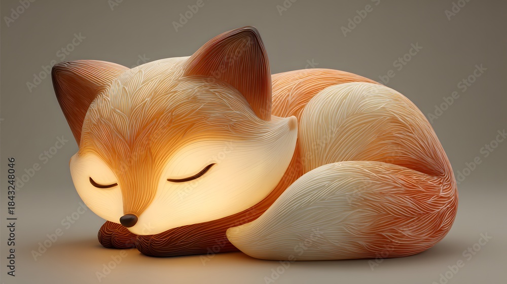 Naklejka premium Cute Sleeping Fox Lamp for Childrens Room Decor.