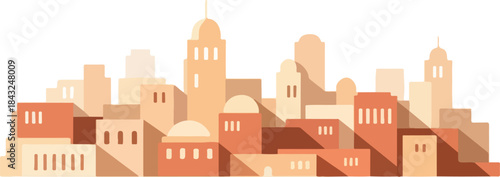 Urban Silhouette: A stylized cityscape in warm hues, depicting a harmonious blend of architectural structures, capturing the essence of urban development and design.