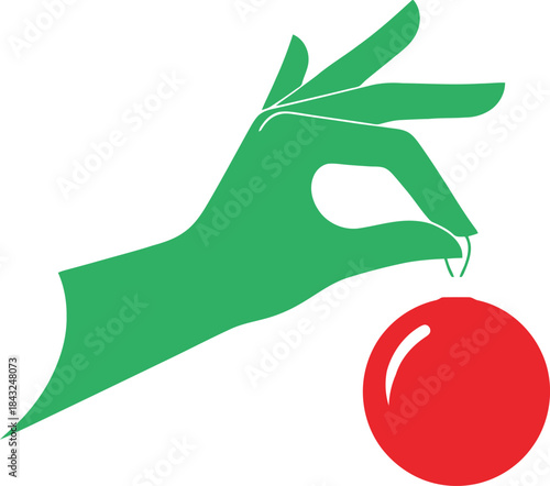 Hand Holding Red Sphere: A minimalist illustration of a hand gently holding a vibrant red sphere, symbolizing precision, control, and focused interaction.