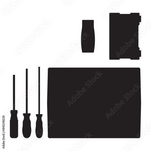 Hand Tools Silhouette Set on White Background