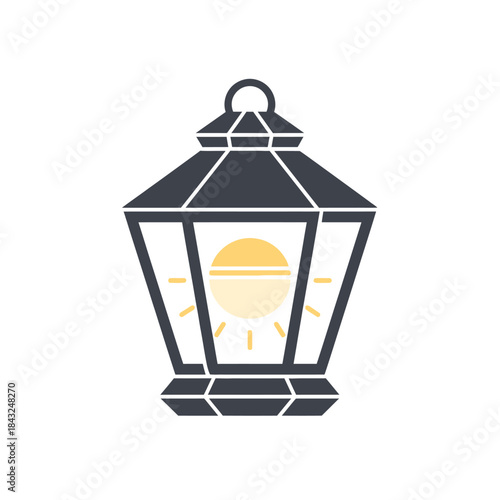 Illuminated Lantern with Glowing Light, Vintage Style Outdoor Lighting Fixture.