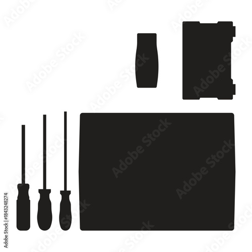 Hand Tools Silhouette Set on White Background