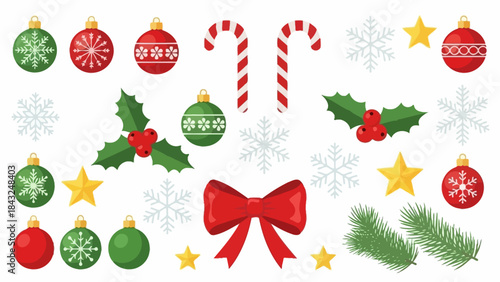 Festive Embellishments: A collection of decorative elements embodies the holiday spirit, featuring ornaments, candy canes, star and more, all ready to enhance your festive creations.