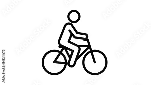 Simple black and white line icon of a stick figure riding a bicycle