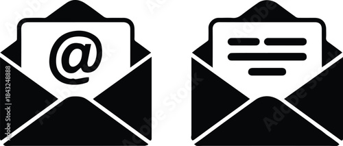 envelope vector set with email sign and text message illustration