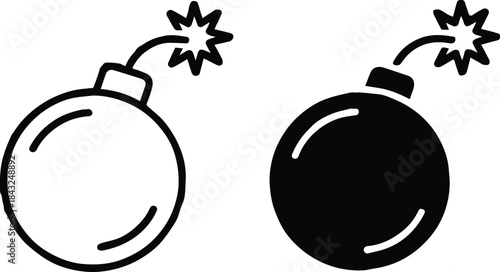 bomb symbol pair outline and filled vector for hazard notice