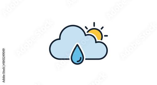 Weather Icon: Cloud with Raindrop and Sun Peeking Out.