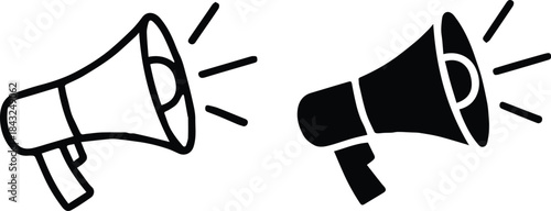 megaphone graphic pair outline and solid loudspeaker broadcast icon