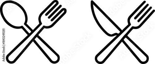 cutlery restaurant menu icons crossed fork spoon knife silhouette