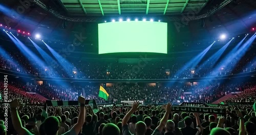 Wallpaper Mural a vibrant and expansive view of a soccer stadium filled with enthusiastic fans illuminated by bright lights and a large screen Torontodigital.ca