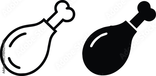 drumstick menu icon set chicken leg silhouette and filled vector
