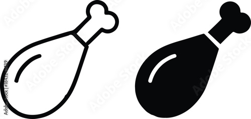 drumstick food icon pair outline and solid chicken leg vector