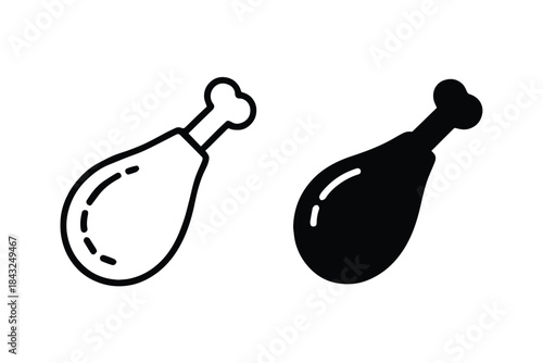 drumstick icon set outline and filled chicken leg vector