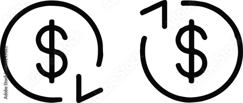 money cash flow up and down dollar arrows financial concept icon