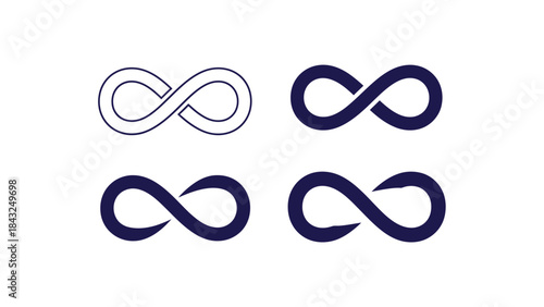 Collection of four infinity symbol icons in outline and solid dark blue styles