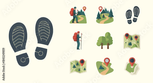 Collection of Hiking and Outdoor Adventure Icons.