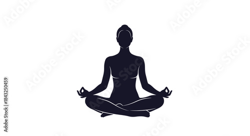 Serene Woman Silhouette in Lotus Pose Meditating for Inner Peace and Wellness, Vector Icon